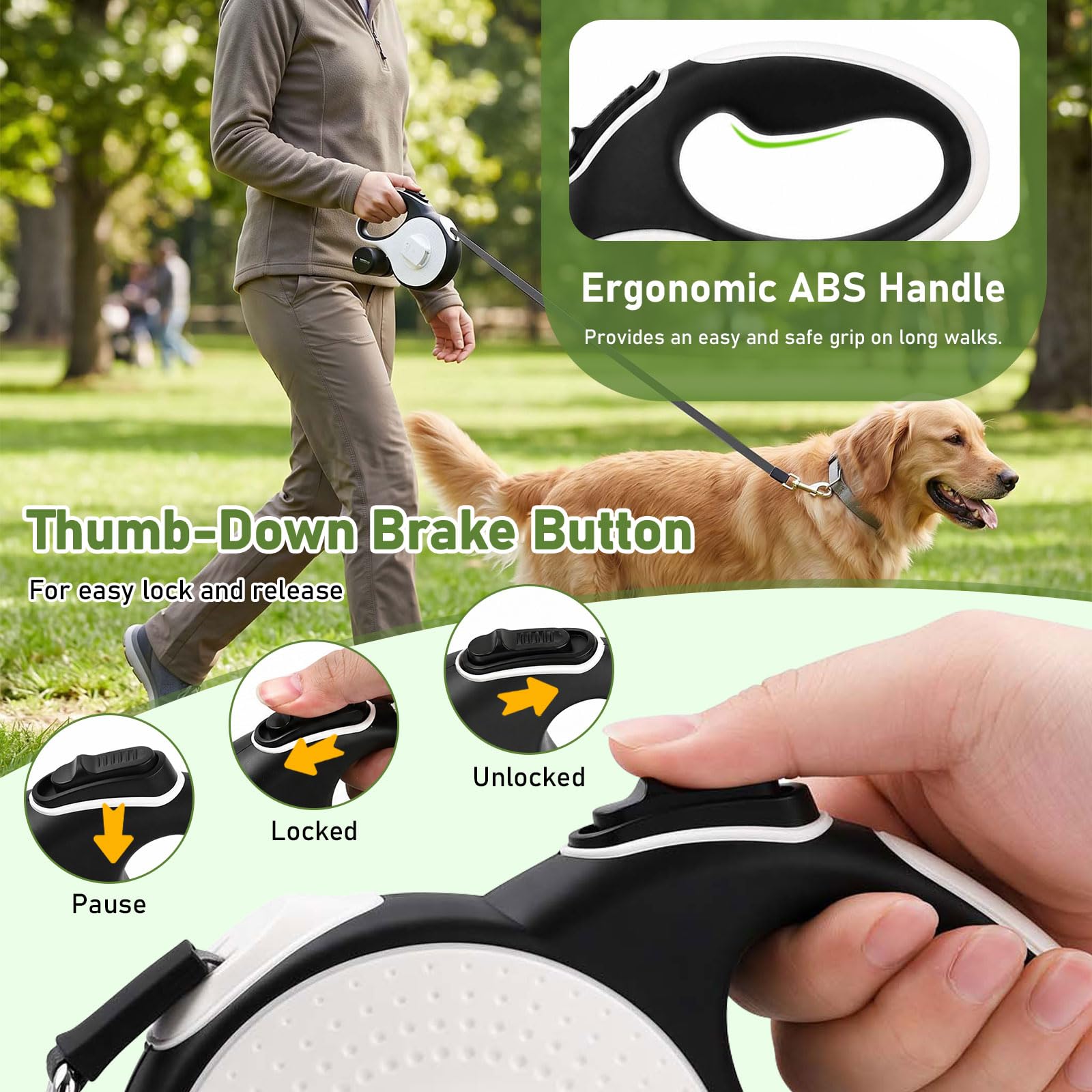 8m Correa Perro Extensible,Correa Extensible Perro,Correas para Perros,360° Antienredos,con Seguro y con Freno,Soporte para Bolsas de excrementos,para Perros de hasta 35 kg (Verde)