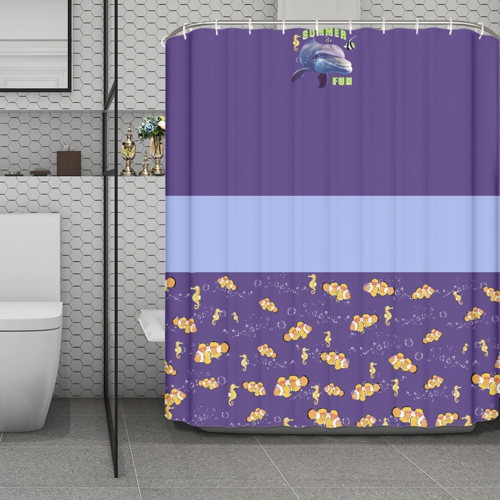 Rideau de douche imperméable violet 200x240 cm haute densité avec anneaux