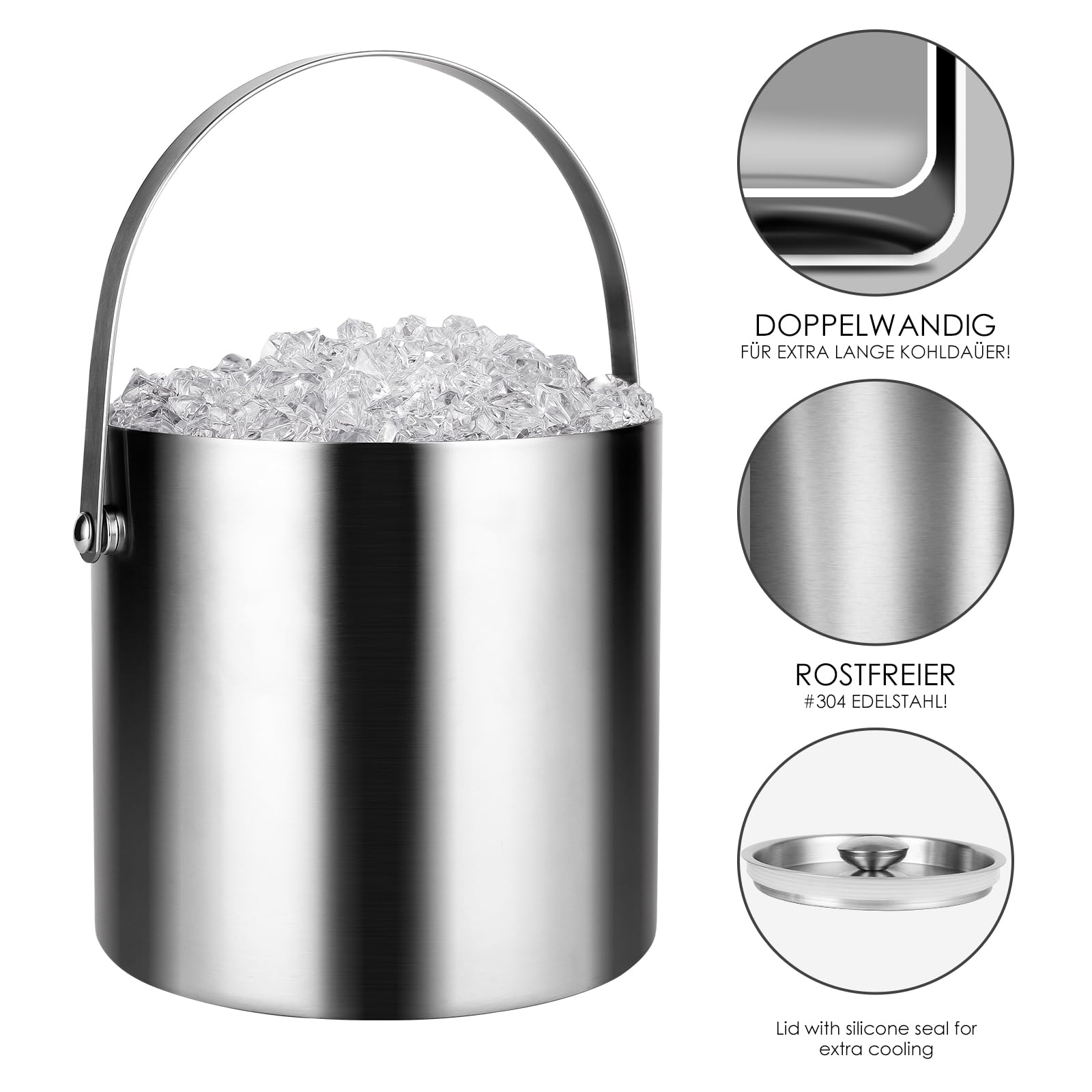 3L Secchiello per Ghiaccio a Doppia Parete in Acciaio Inox, Secchiello per Ghiaccio con Coperchio, Secchiello Ghiaccio Champagne in Acciaio Inox a Doppio Strato, Ideale per Famiglie e Bar