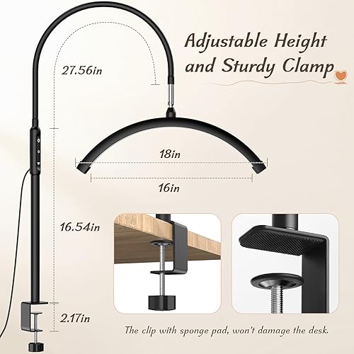 Miniatura 5 de Luz de media luna con abrazadera, lámpara de mesa LED de manicura, lámpara de escritorio para escritorio de uñas, extensiones de pestañas, cuidado