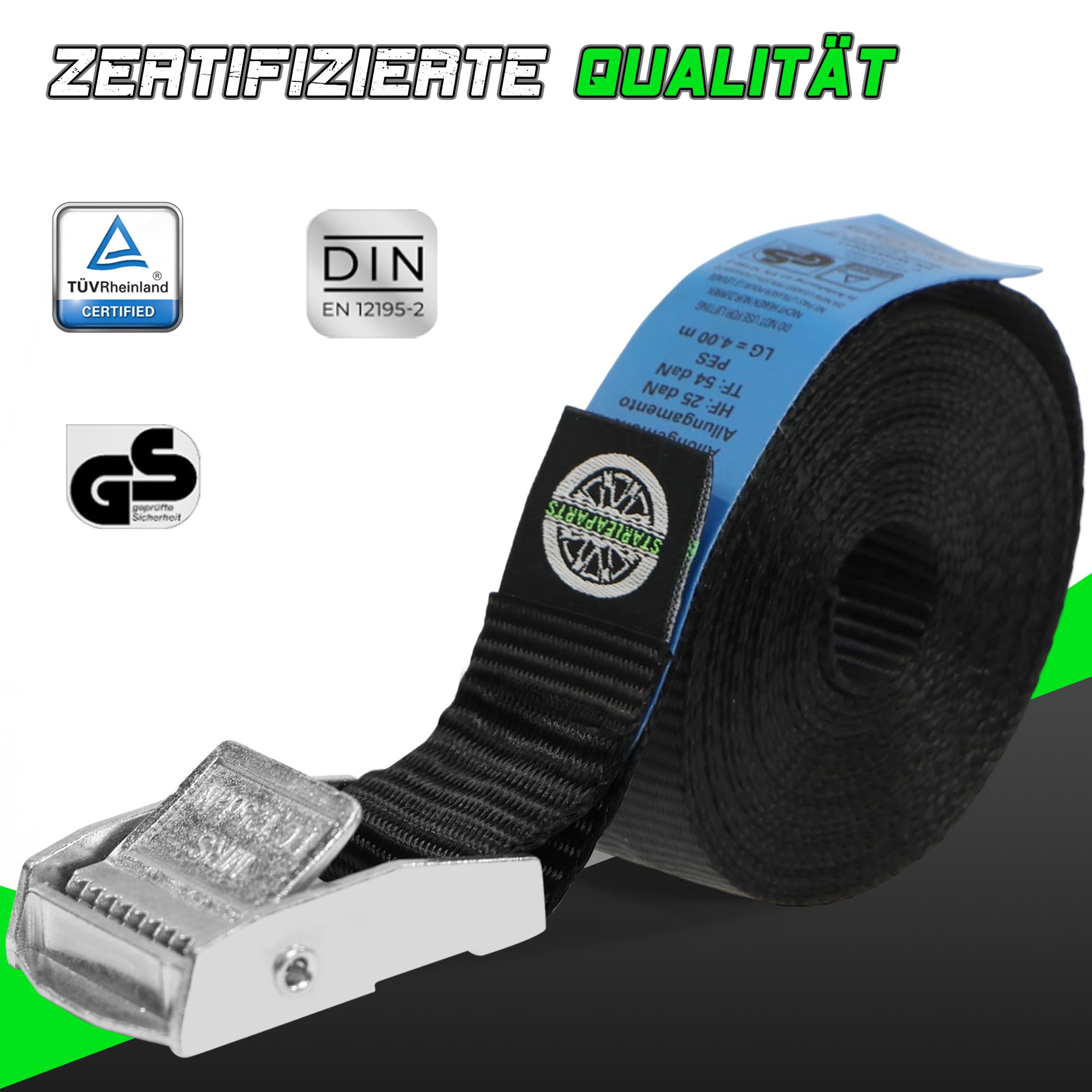 Spanngurte mit Ratsche, 900KG Bruchfestigkeit - 25mm x 4m und Kleine Spanngurte mit Klemmschloss, 500 kg Bruchfestigkeit für Fahrradträger & Camping