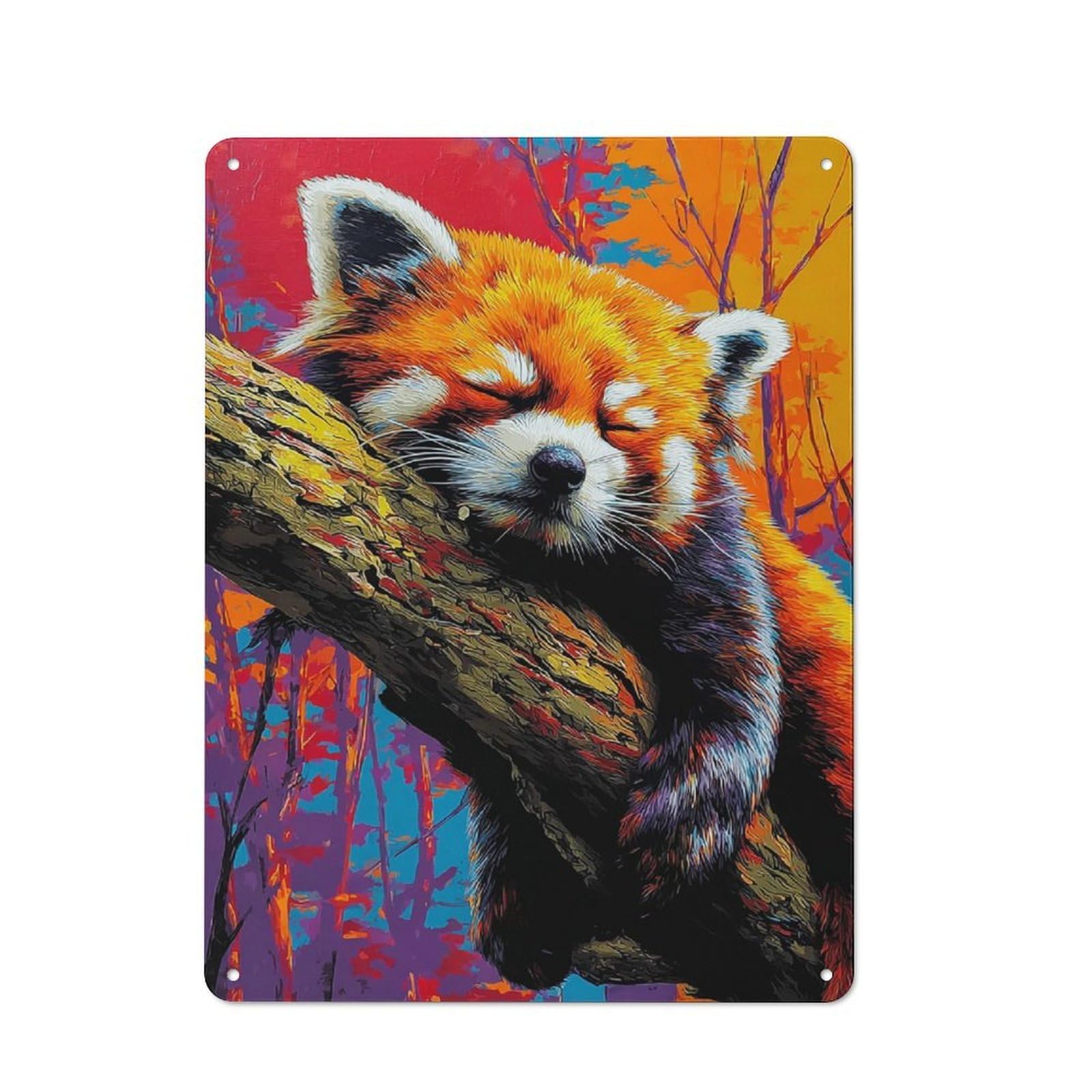 Junmoney Sleepy Red Panda In Autumn -1 Vintage Tin Sign 40X30cm For Home Bar Wall, For Collectors Of Vintage Metal Wall Decor