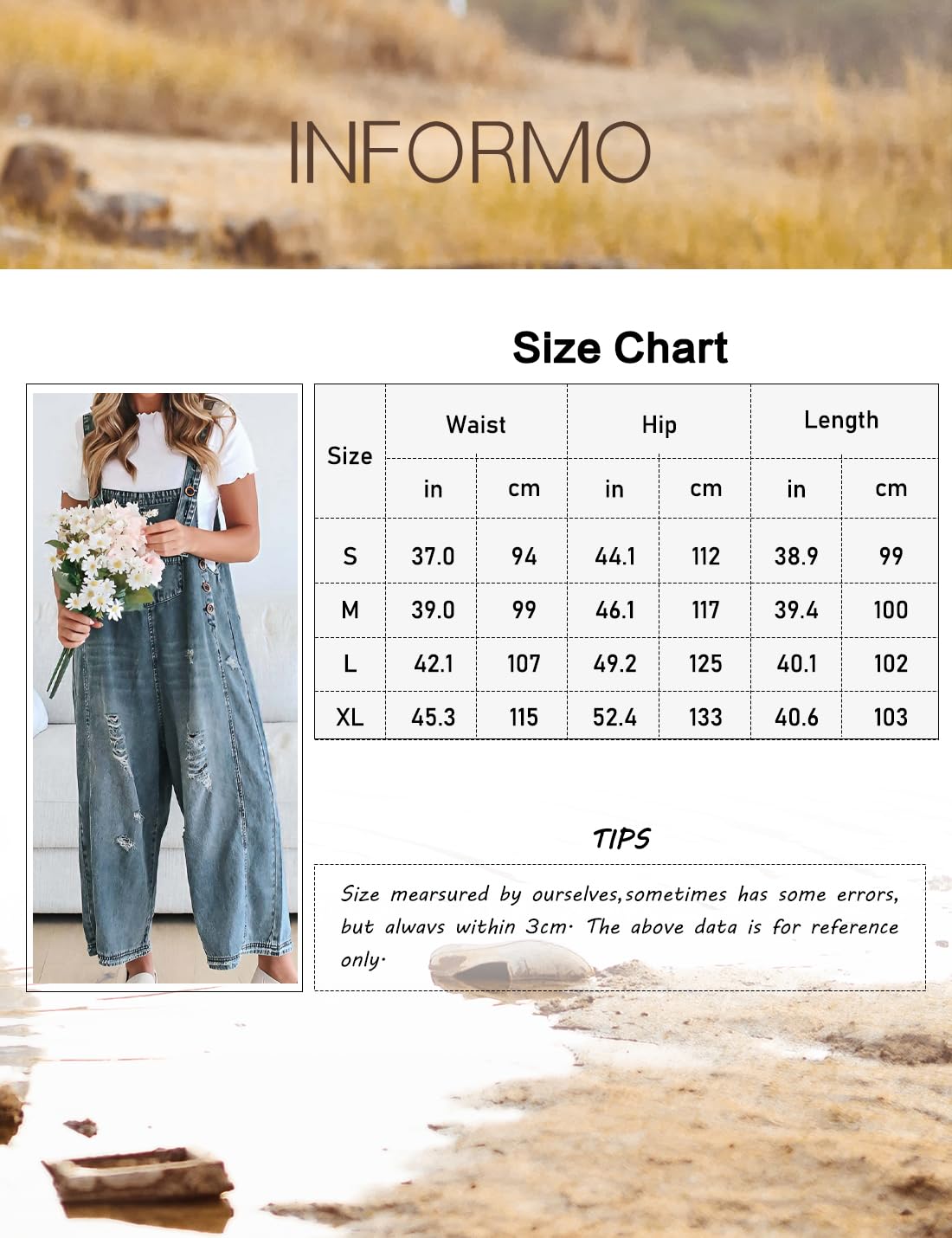 Sukany Salopette da donna in stile vintage, casual, in denim, ampia, con bretelle e pantaloni a pagliaccetto