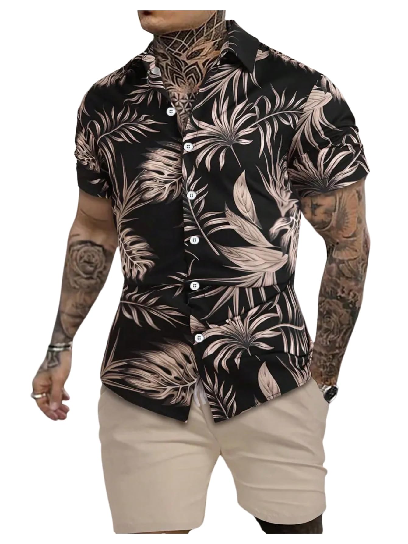 GORGLITTER Men's Vacation Beach Cruise Summer Outfits 2 Piece Shorts Set Hawaiian Button Down Shirt and Shorts