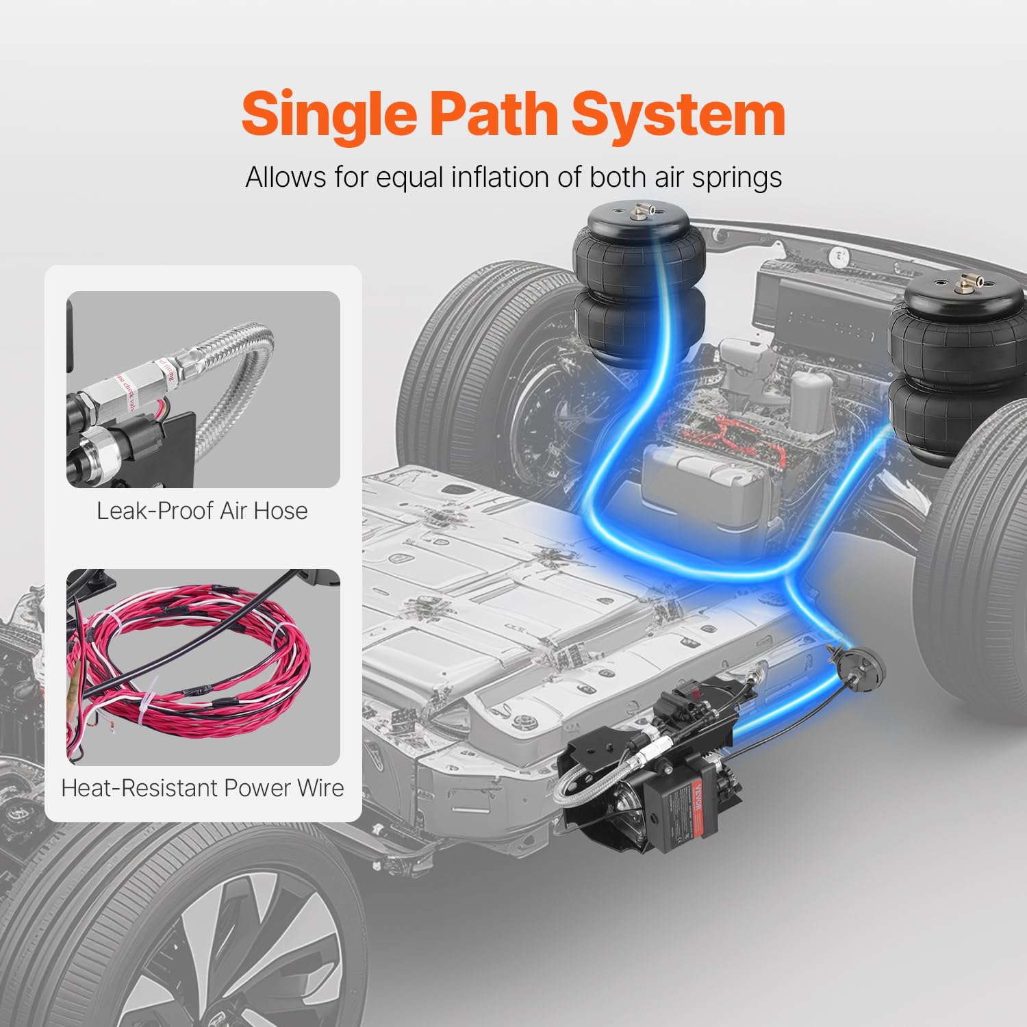VEVOR Kit de Controlador de Amortiguador de Aire Sistema de Compresor de Aire Inalámbrico 12 V 100 PSI Kit de Compresor de Suspensión Neumática Sistema de Ruta Única Línea de Aire para Camioneta