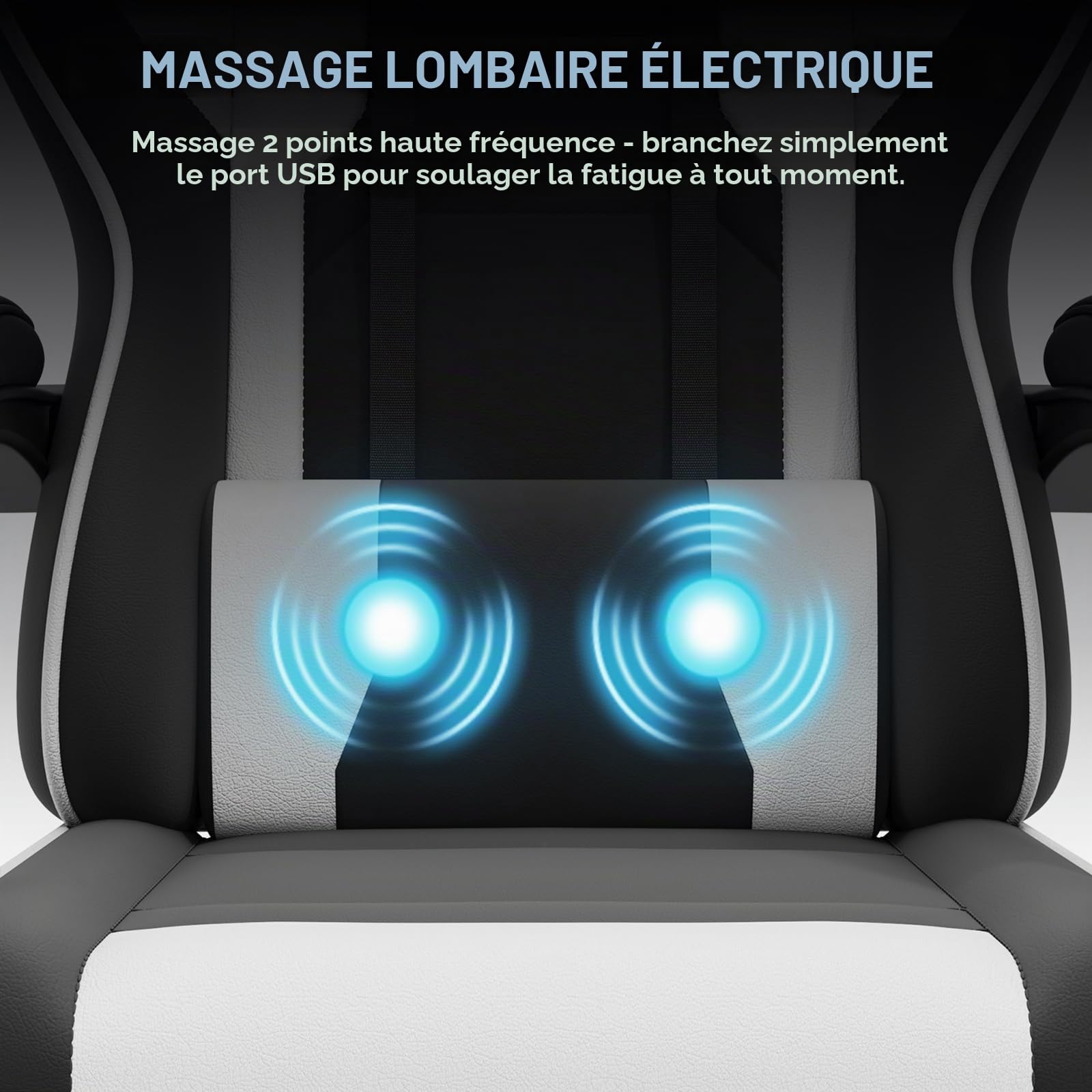 JUMMICO Jetstream Chaise de Gaming Ergonomique avec Fonction Massage, Chaise de Bureau, 150 kg, Blanche