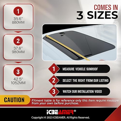 Vista 5 de [Upgraded 2025] ICBEAMER 37.8" 980mm Sunroof Wind Deflector,Universal Fit Tinted Moonroof Visor for Deflecting Noise, Rain and Windy Weather, Car