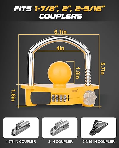 Miniatura 2 de RETRUE Cerradura de acoplador universal para remolque, bloqueo de enganche de bola, bloqueo de enganche de remolque, de seguridad ajustable, de