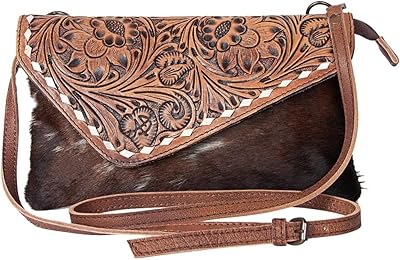 American Darling Cowhide Tooled Flap Crossbody Brown