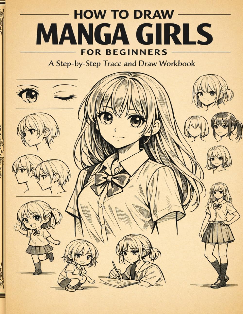 How to Draw Manga Girls for Beginners: A Step-by-Step Trace and Draw Workbook for Cute Faces, Hairstyles, Outfits, Poses, and Original Characters