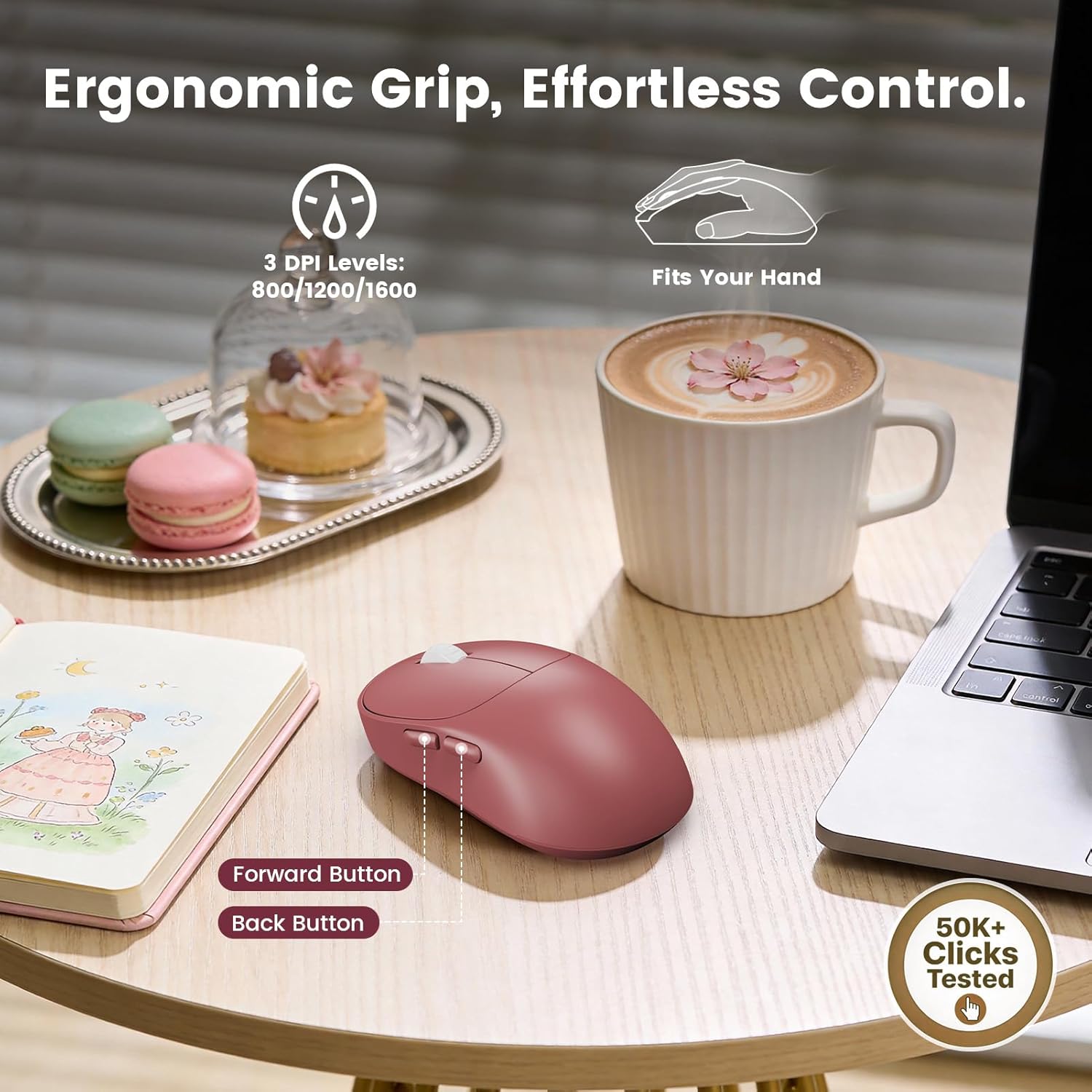 Wireless Keyboard and Mouse Combo, Magnetic Soft-Touch Wrist Rest, Round Keycaps, Full-Size Retro Typewriter Keyboard, 2-Stage Tilt Legs, Auto Sleep, 2.4GHz Cordless for Windows PC, Rose Pink Ombre