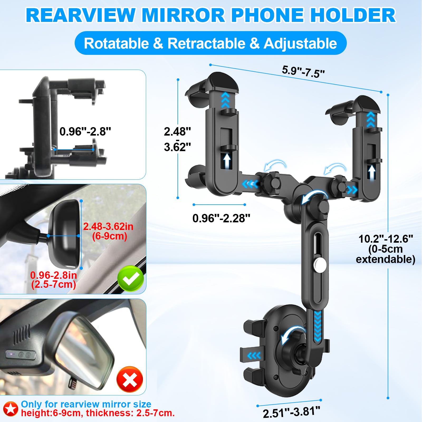Adunsiaoto Porta Cellulare Da Auto Specchietto, Supporto Telefono Auto 360° Girevole, Universale Per Tutti Gli Smartphone