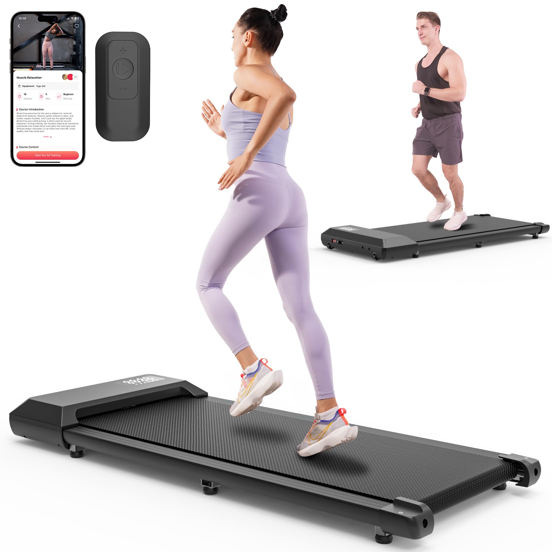Walking Pad Treadmill, Smart Treadmills for Home, 2 in 1 Under Desk Treadmill with Remote Control and LED Display, Portable Walking Treadmill, 265 lbs Capacity