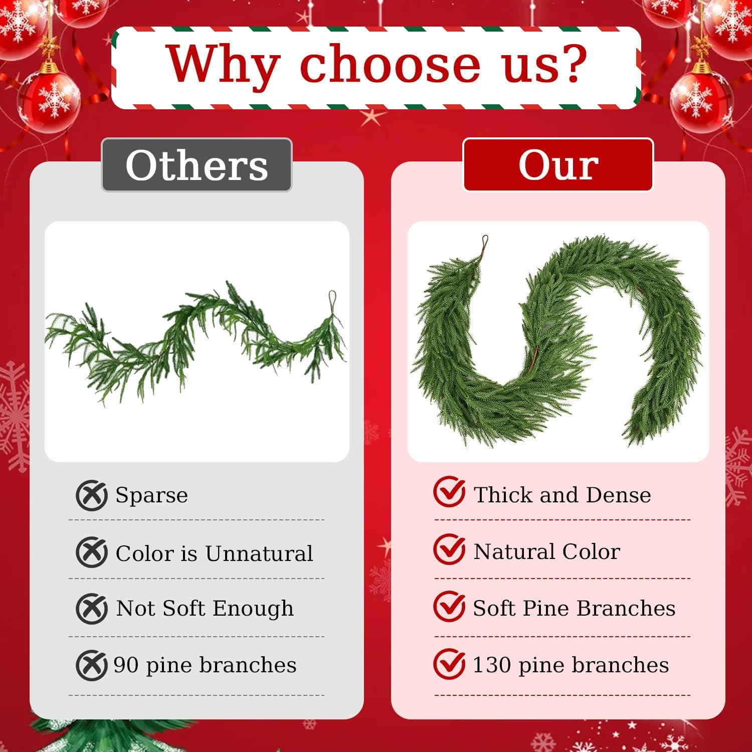 9 Ft Norfolk Pine Garlands,Artificial Christmas Real Touch Greenery Garland Realistic Faux for Mantle,Table,Sairs,Wall, Indoor,Outdoor Holiday Christmas Decorations Xmas-Green - Image 3