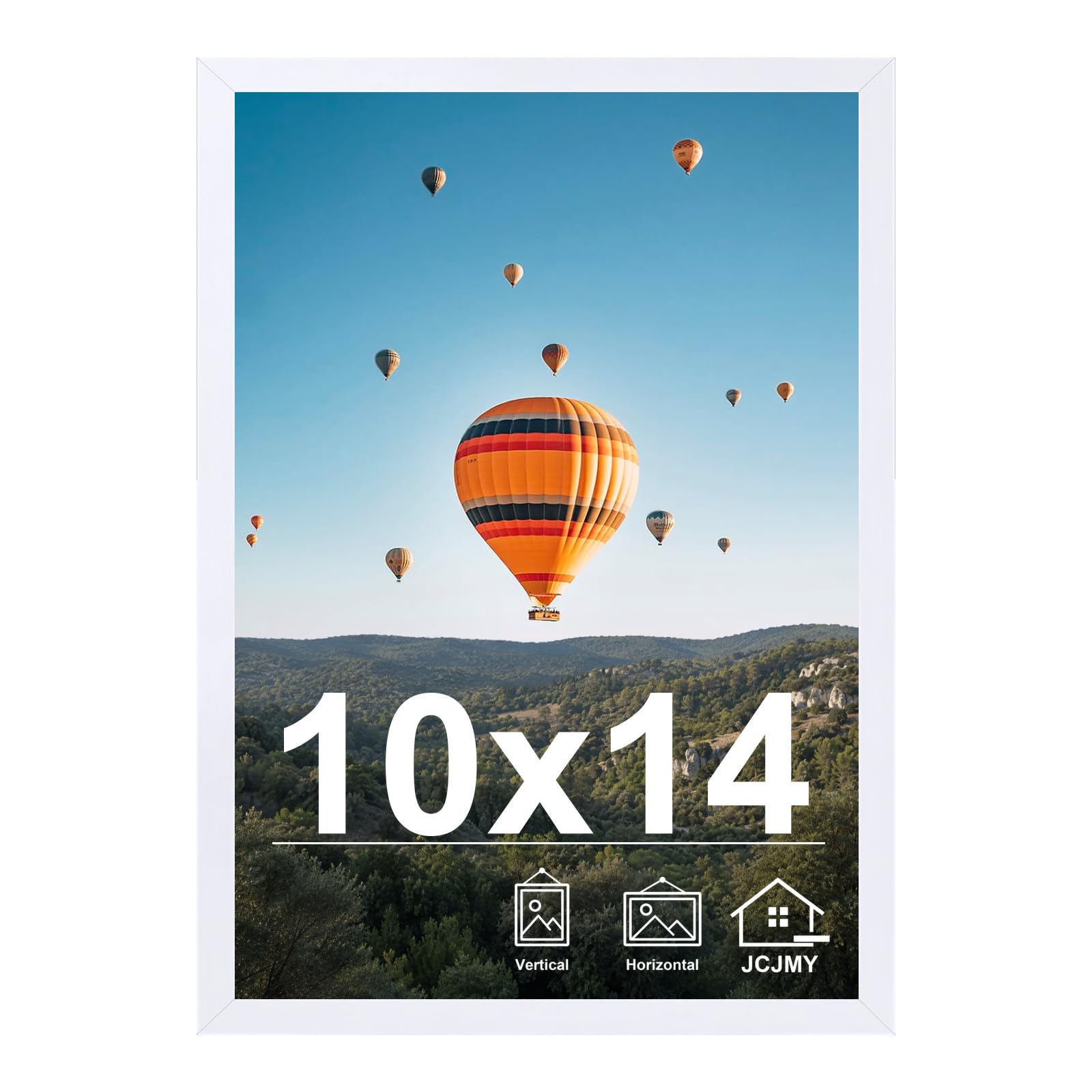 JCJMY 10x14 inch Picture Frame, Horizontal and Vertical Formats for Wall Hanging, 10 x 14 Wall Gallery Poster Photo Frame with Shatter Resistant Plexiglass, White