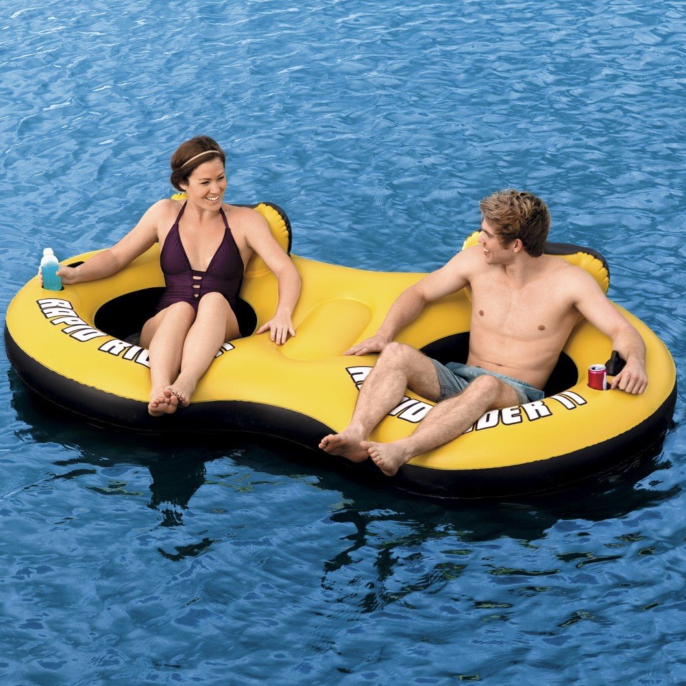 Bestway Doppel-Schwimmringsessel "Rapid Rider X2 Tub" 251 x 132cm, 43113-BEUX16GL02, Gelb - Weiß - Schwarz, 1 SIZE