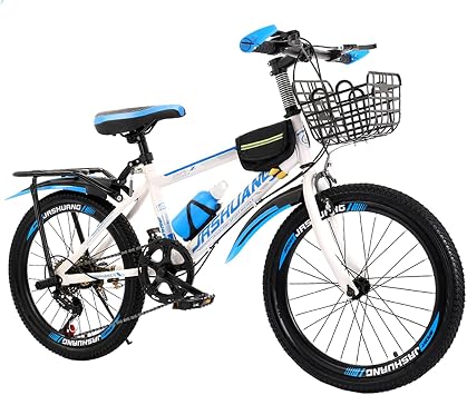 JSDMBD Childrens Bicycle, Cross Bike, For Juniors, Elementary School Students, Junior High School, 2 - 9 Years Old, With Basket Included, Stylish, Cool Design, With Seat, Ultra Lightweight, 18", 20", 22", 24", Various Colors Available, 18", White Blue