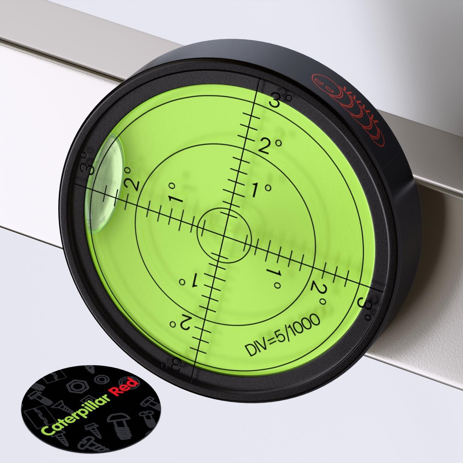Magnetic Metal Large Spirit Bubble Level 60mm Diameter, (2 23/64 in), Surface Level - Metal Housing, Bulls Eye Bullseye, Green/Black