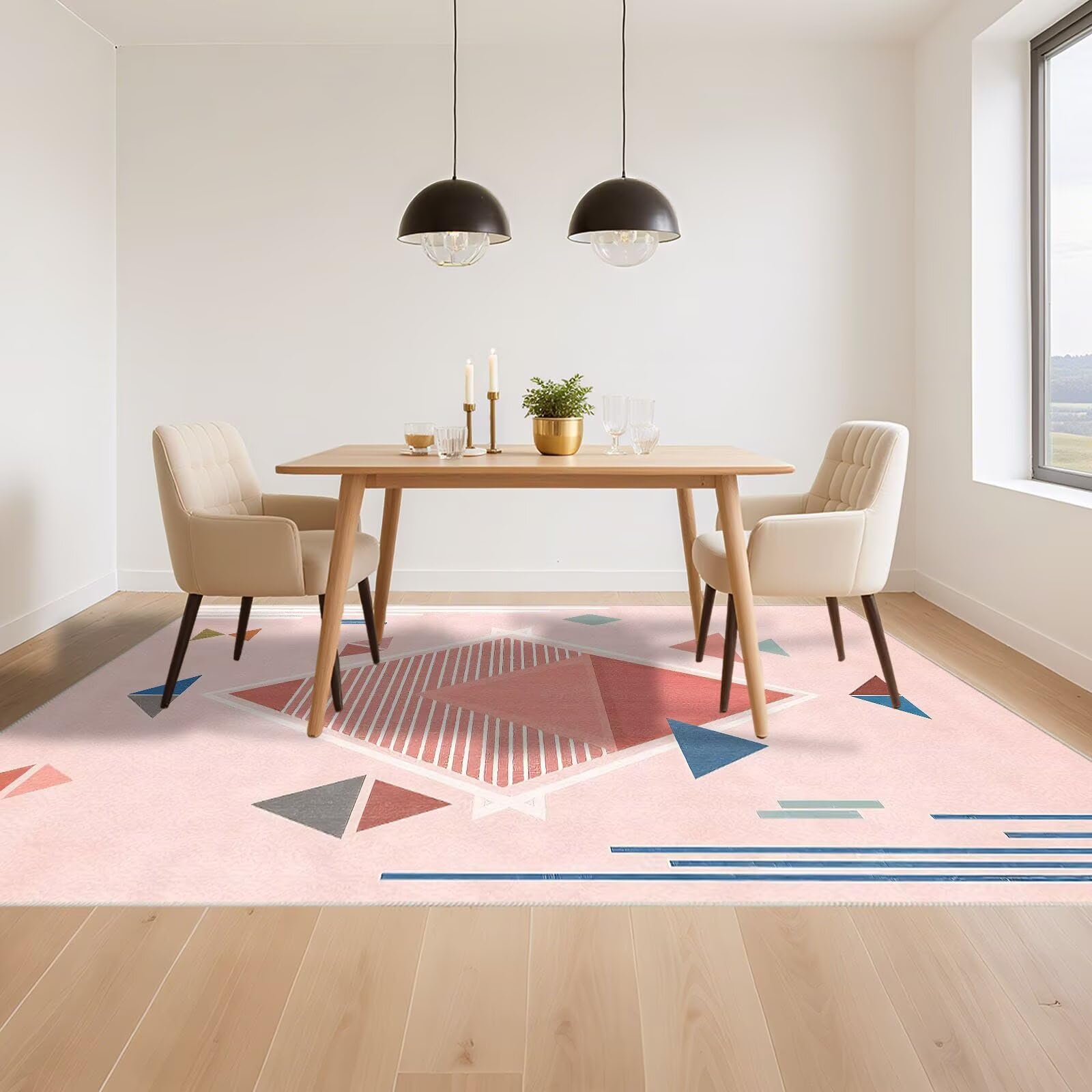 Anti Rutsch Bettvorleger Teppich Rosa 190x270cm, Vintage Groß Moderne geometrische Muster für Wohnzimmer Mädchen Schlafzimmer