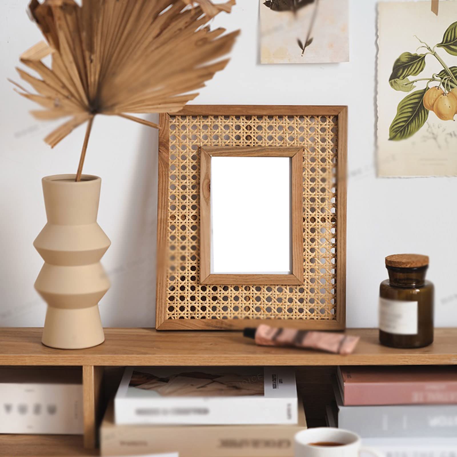Bilderrahmen, Bilderrahmen, Rattan-Bild, Holzrahmen for Wandkunst, Fotokoffer, rechteckig, kreativer Desktop-Ornament, Display, Heimdekoration Küche, Haushalt & Wohnen