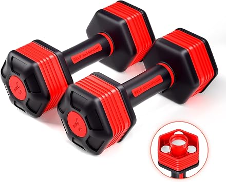 Nice C Adjustable Dumbbells, Neoprene Hand Weights | All-in-1 Adjustable Weights, Non-Slip Grip, Home Gym, Office Workout, Full-Body Strength Training