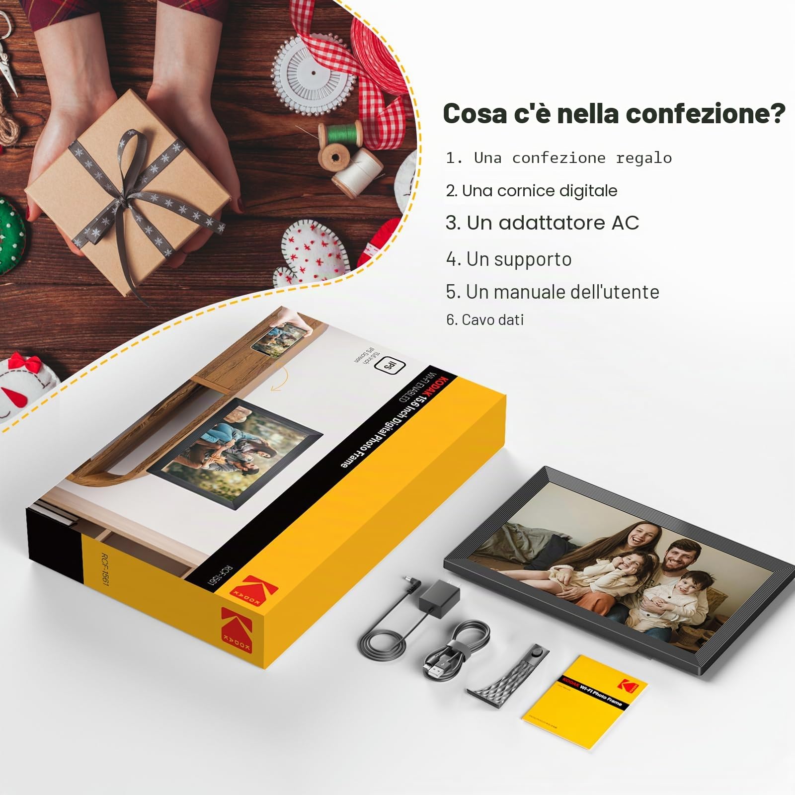 KODAK Cornice per foto digitale, 32 GB, 15,6 pollici, WiFi, 1920 x 1080 HD, IPS Touch Screen, rotazione automatica, condividi foto e video tramite app KODAK