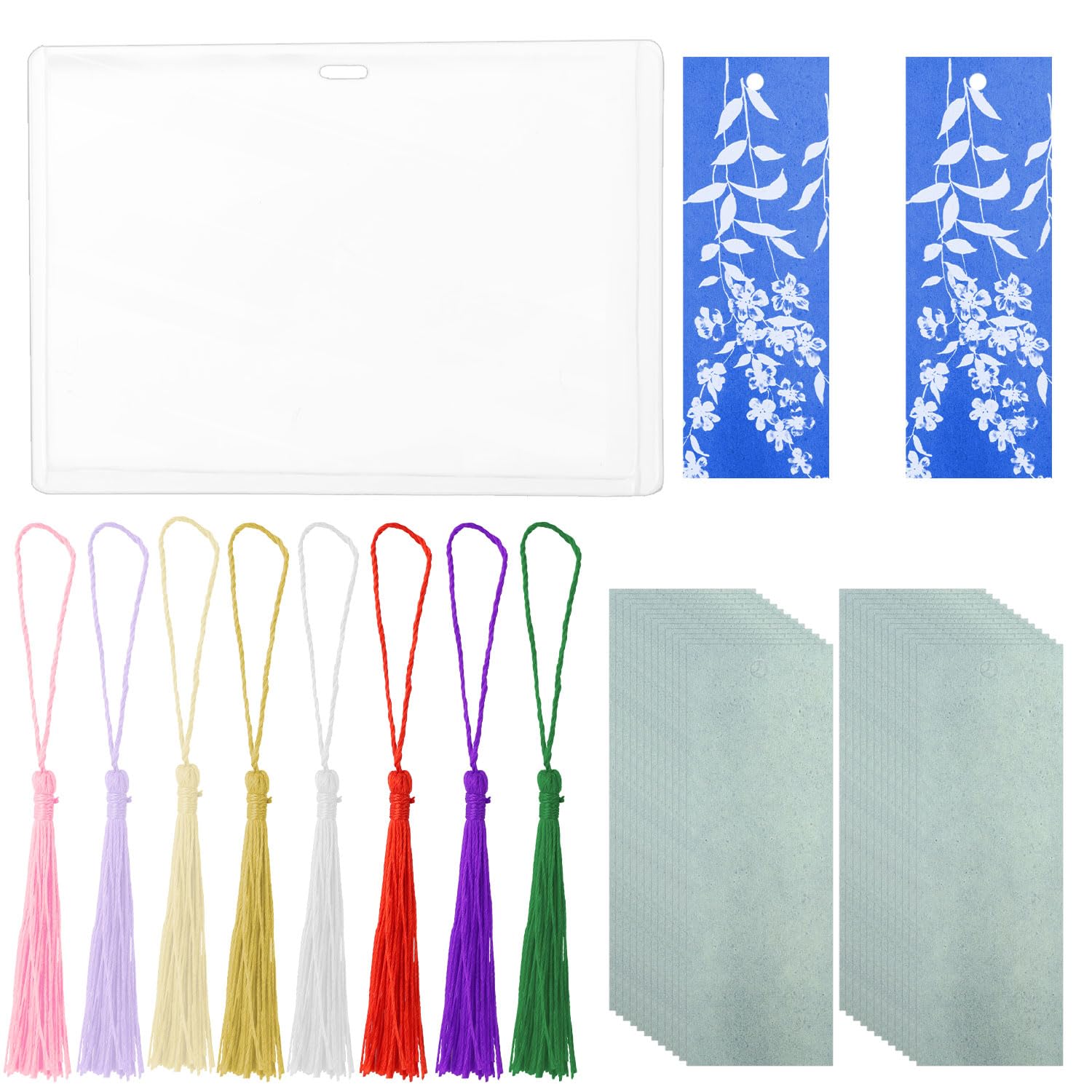 24pcs Cyanotype Bookmark Paper Kit, Premium Sun Print Paper Bookmark Craft Making Supplies with 24 Tassels & A6 Pressing Board Creative Dried Flowers DIY Gifts Accessories Perfect for Book Lovers
