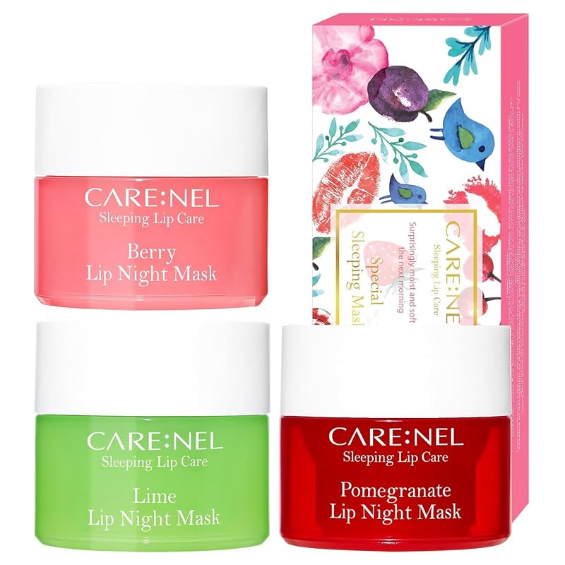 CARE:NEL Máscara Labial Noturna Berry, Lime e Romã, 5 g, Conjunto com 3