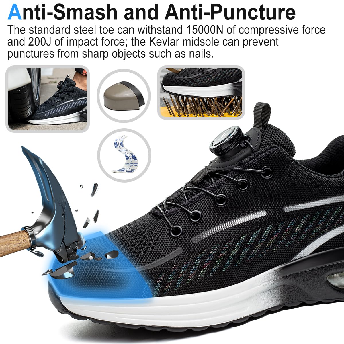 YEKOYIOO Scarpe Antinfortunistiche Uomo Donna Scarpe da Lavoro Leggere Comode Scarpe da Costruzione Antiscivolo Traspiranti Sneakers con Punta in Acciaio 38-46 EU