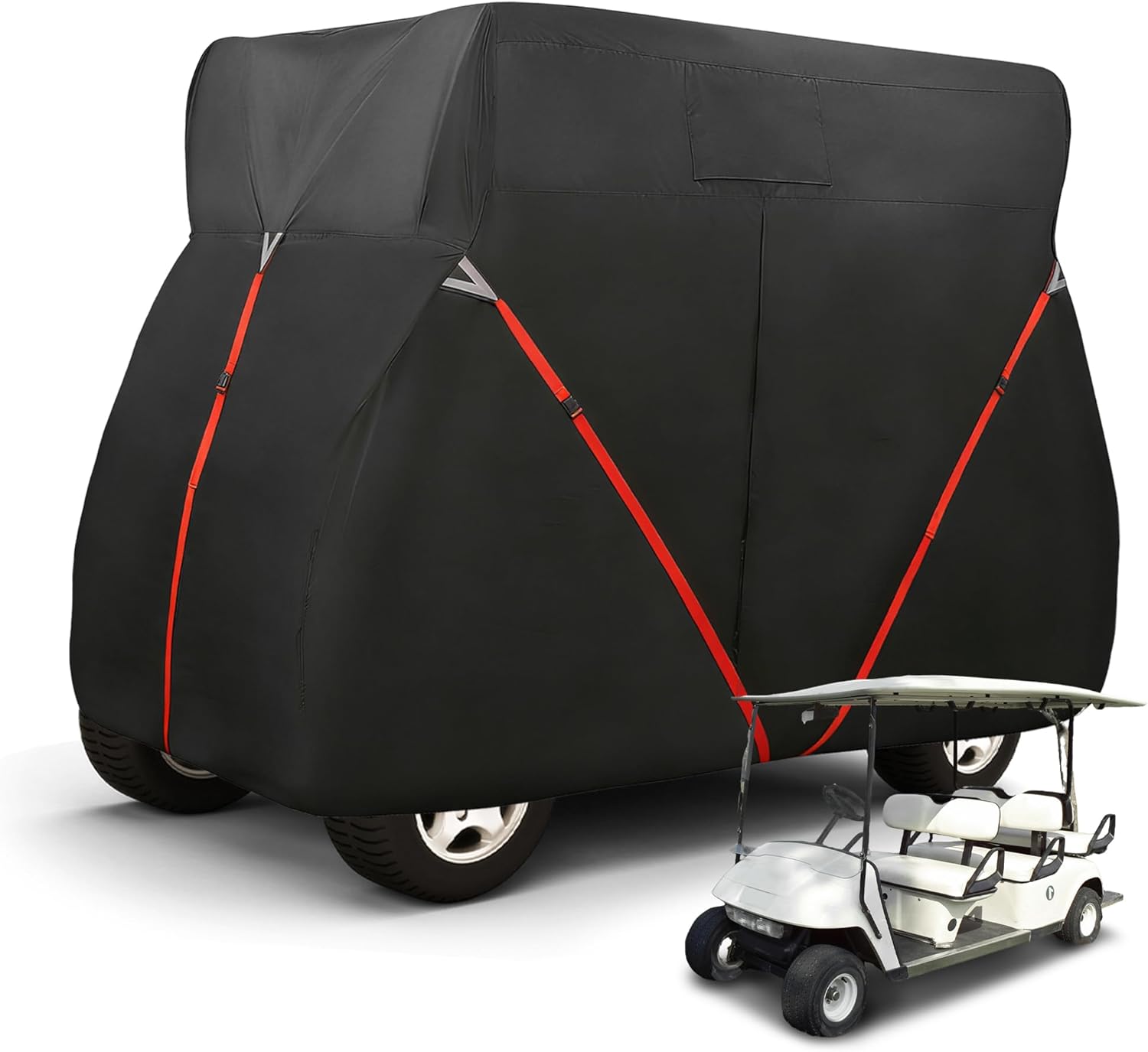 X AUTOHAUX Golf Cart Cover Fit for 4+2 Passenger Cart, Heavy Duty 420D Oxford Fabric Waterproof Windproof Durable Golf Cart Cover for Yamaha, for Honda, for Club Car, for EZGO Golf Cart