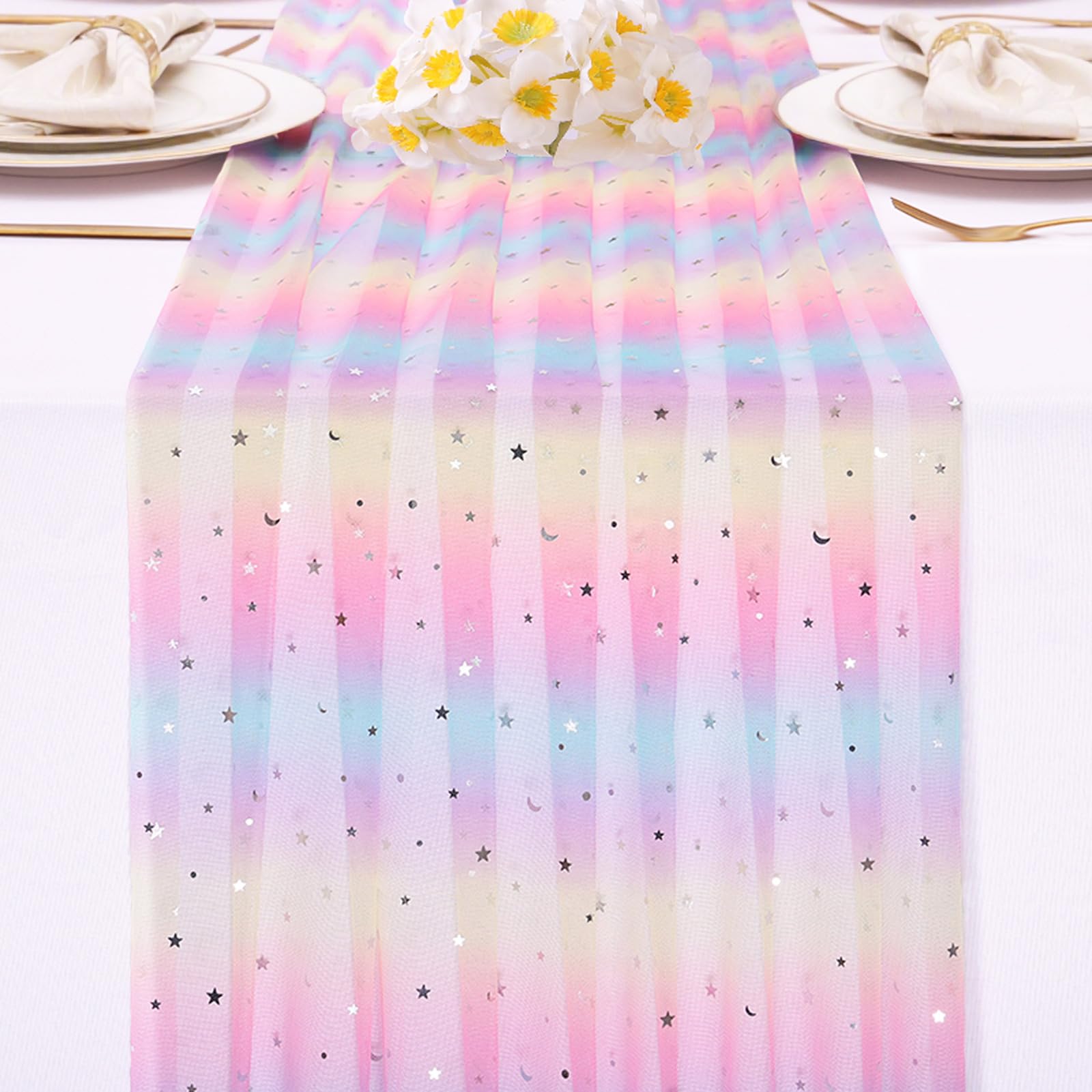 Photo 1 of SAJOO Rainbow Unicorn Table Runner (10ft)