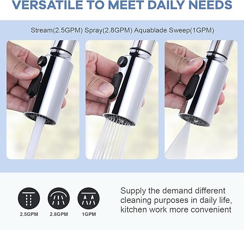 Miniatura 4 de iVIGA Cabezal de repuesto para grifo abatible, boquilla de cabezal rociador extraíble cromada de 3 funciones con 9 adaptadores para grifo de