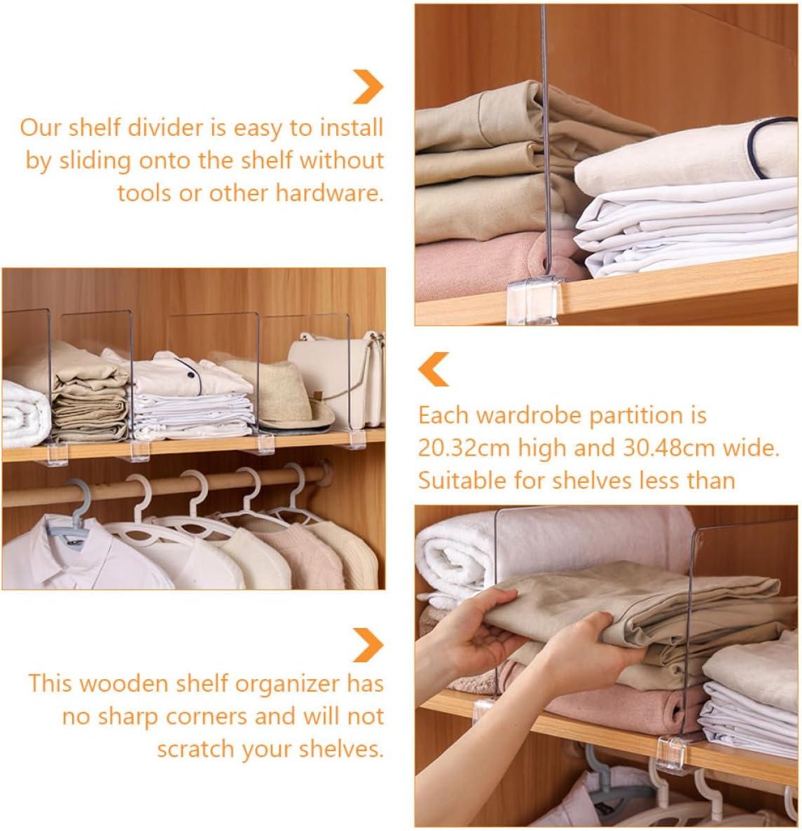 Acrylic Shelf Dividers and Closet Separators Wardrobe Partitions 2pcs Nail-Free Organizers for Clothes and Cabinet Storage