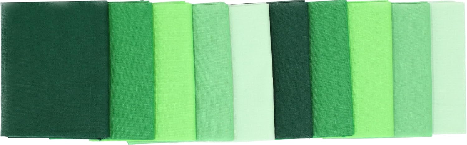 Supreme Solids - Fat Quarter Bundle (10 Pack) - Premium 100% Cotton Quilting Fabric (Shades of Green)