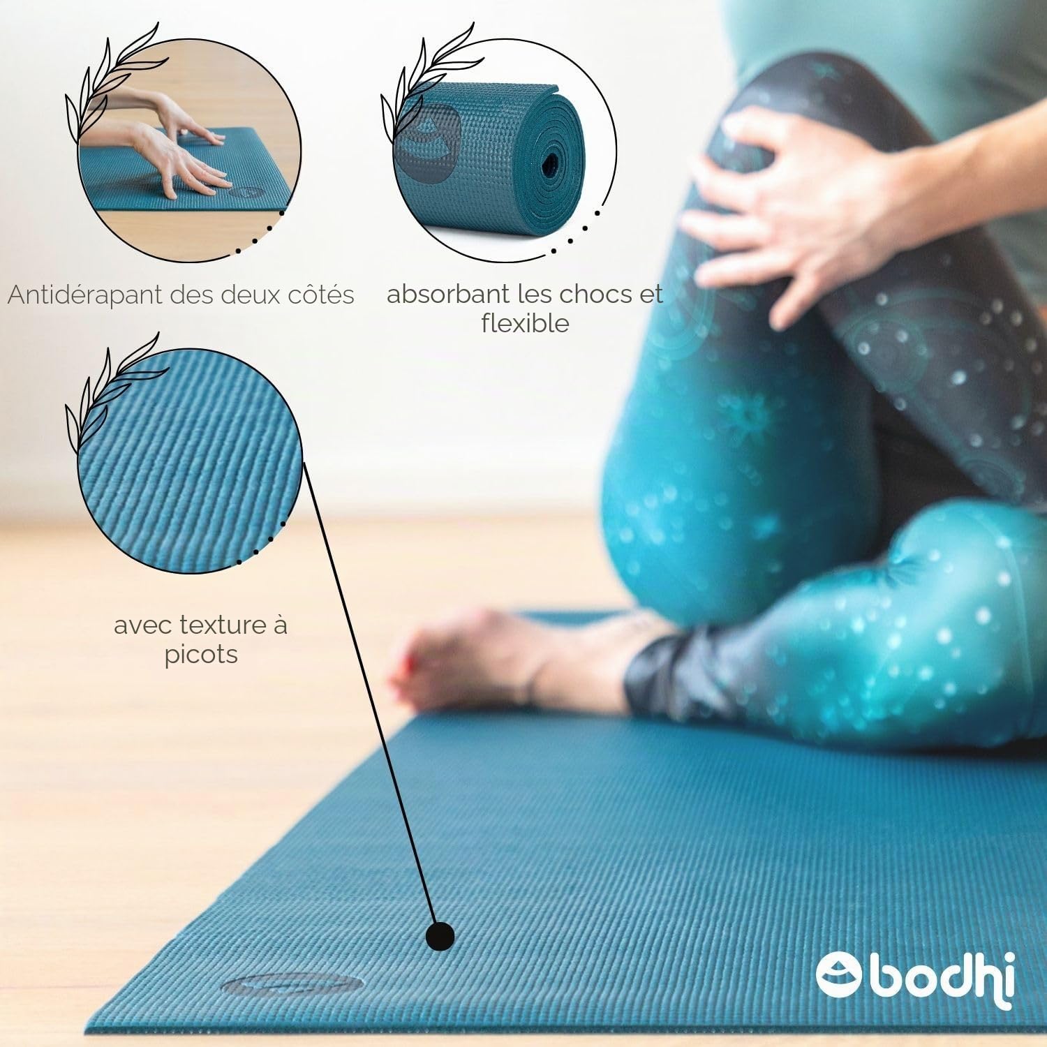 Bodhi Tapis de yoga Asana | Tapis d'exercice antidérapant | Sans substances nocives et lavable | Tapis en PVC | Tapis de fitness pour yoga, Pilates et gymnastique | Tapis antidérapant pour votre