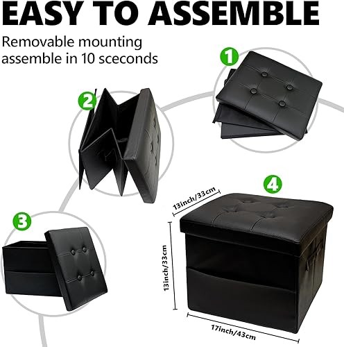 Miniatura 3 de ALASDO Reposapiés otomano de almacenamiento, otomano pequeño con almacenamiento, otomano plegable, reposapiés, banco para sala de estar, 17 x 13 x