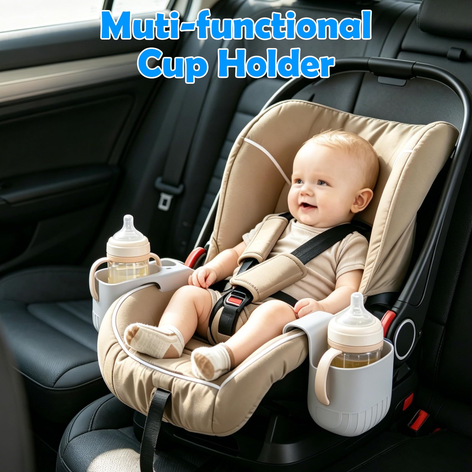 2 Stück Getränkehalter Kindersitz, Universal Becherhalter Kindersitz aus ABS-Kunststoff, Kinder Getränkehalter Autositz Flaschenhalter für Babyschalen, Kinderwagen, Rollstühle und Autos (Grau)