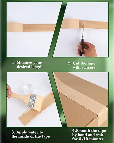 Miniatura 4 de Lichamp Paquete de 2 cintas de papel kraft activadas por agua, 2.75 pulgadas x 380 pies, cinta de embalaje ecológica resistente, reciclable y