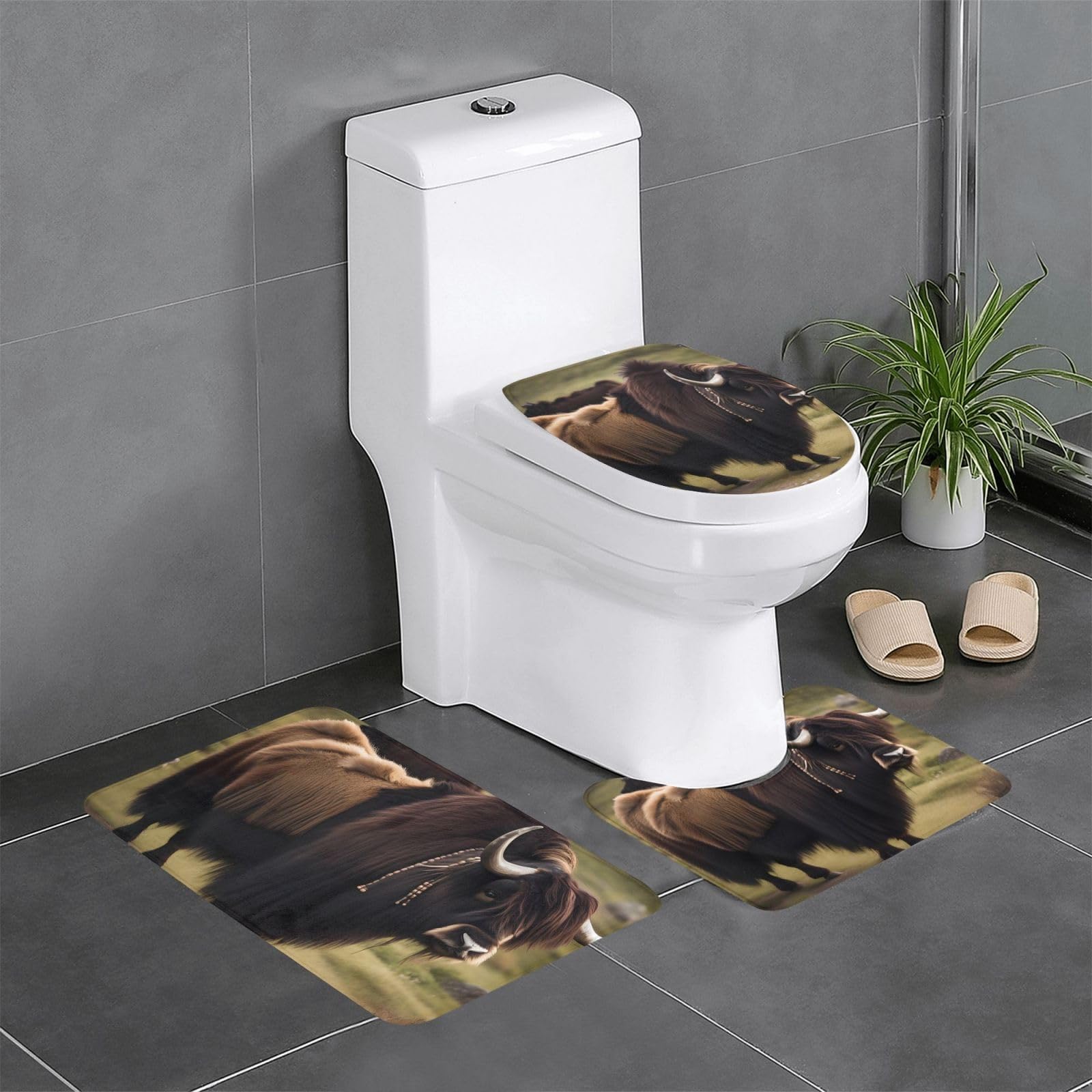 Alfombras de baño antideslizantes Mighty Highland con estampado de yak para tocador, juego de 3