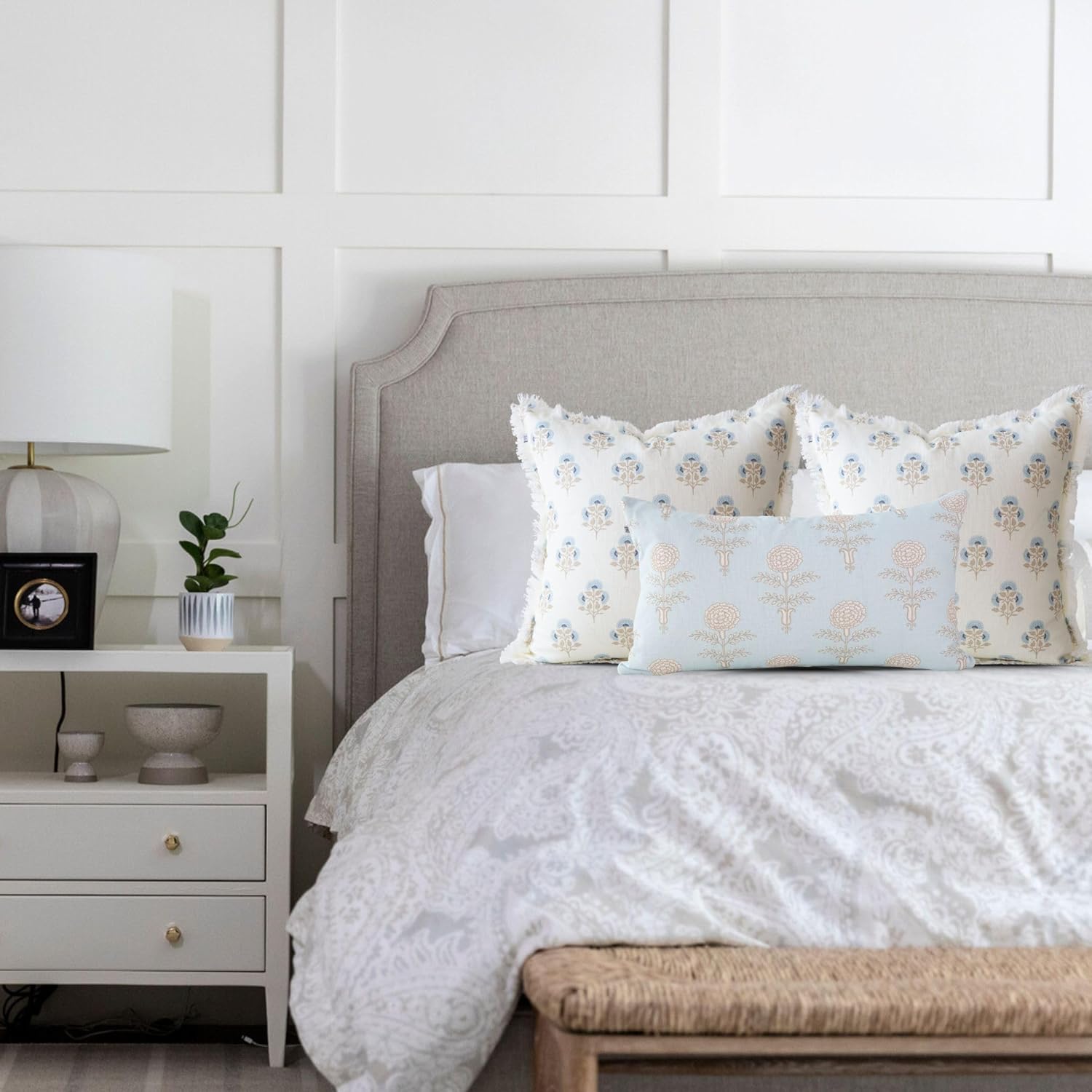 Henrietta Petite Fleur Block Print Pillow Cover – 100% Cotton Decorative Throw Pillow Cover – Vintage Floral Coastal Grandma Grandmillennial Style Accent for Sofa, Couch, or Bed (20x20) - Image 5