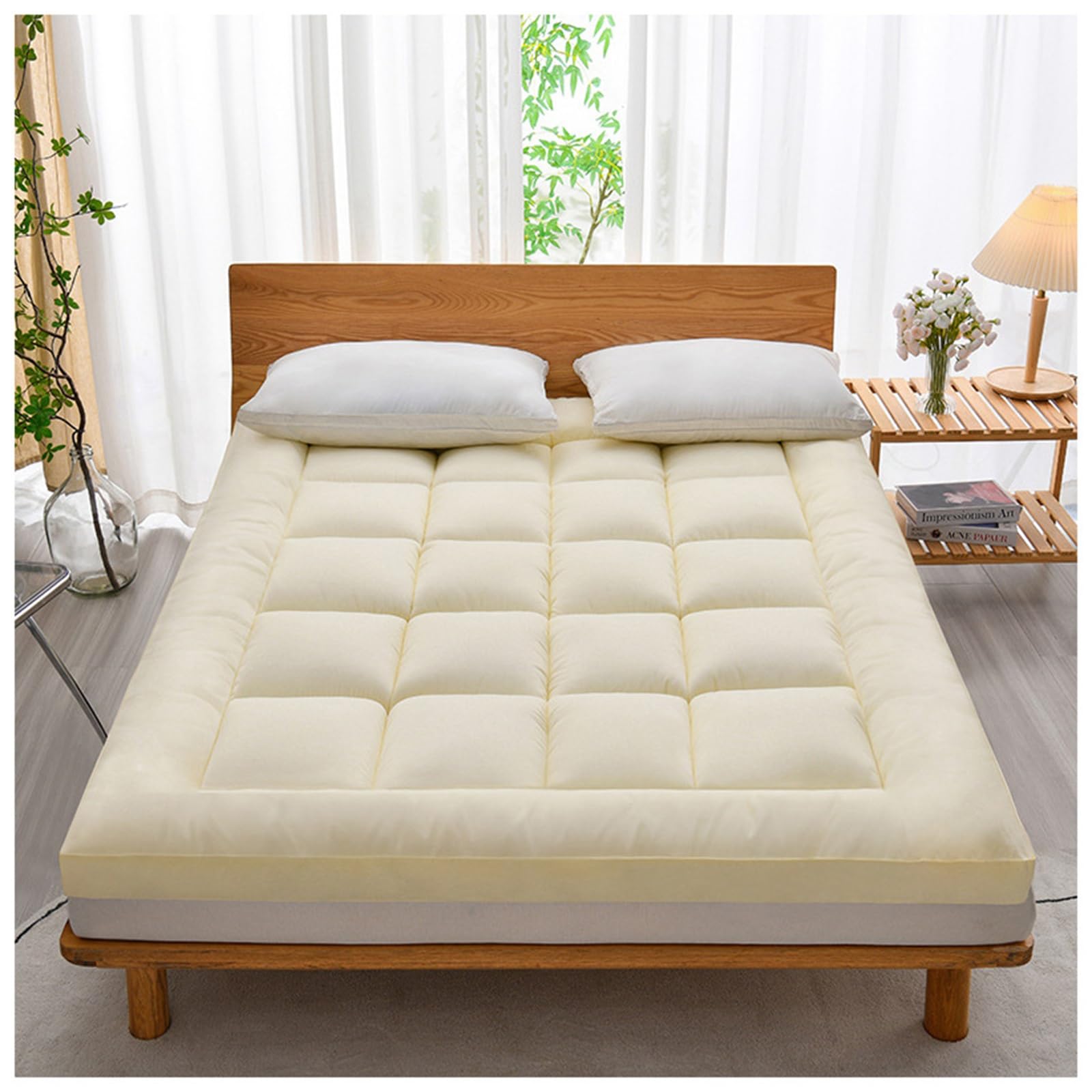 Futon ress giapponese spesso portatile pieghevole per campeggio uso interno letto degli ospiti Sp Solut (giallo 200 x 220 cm)