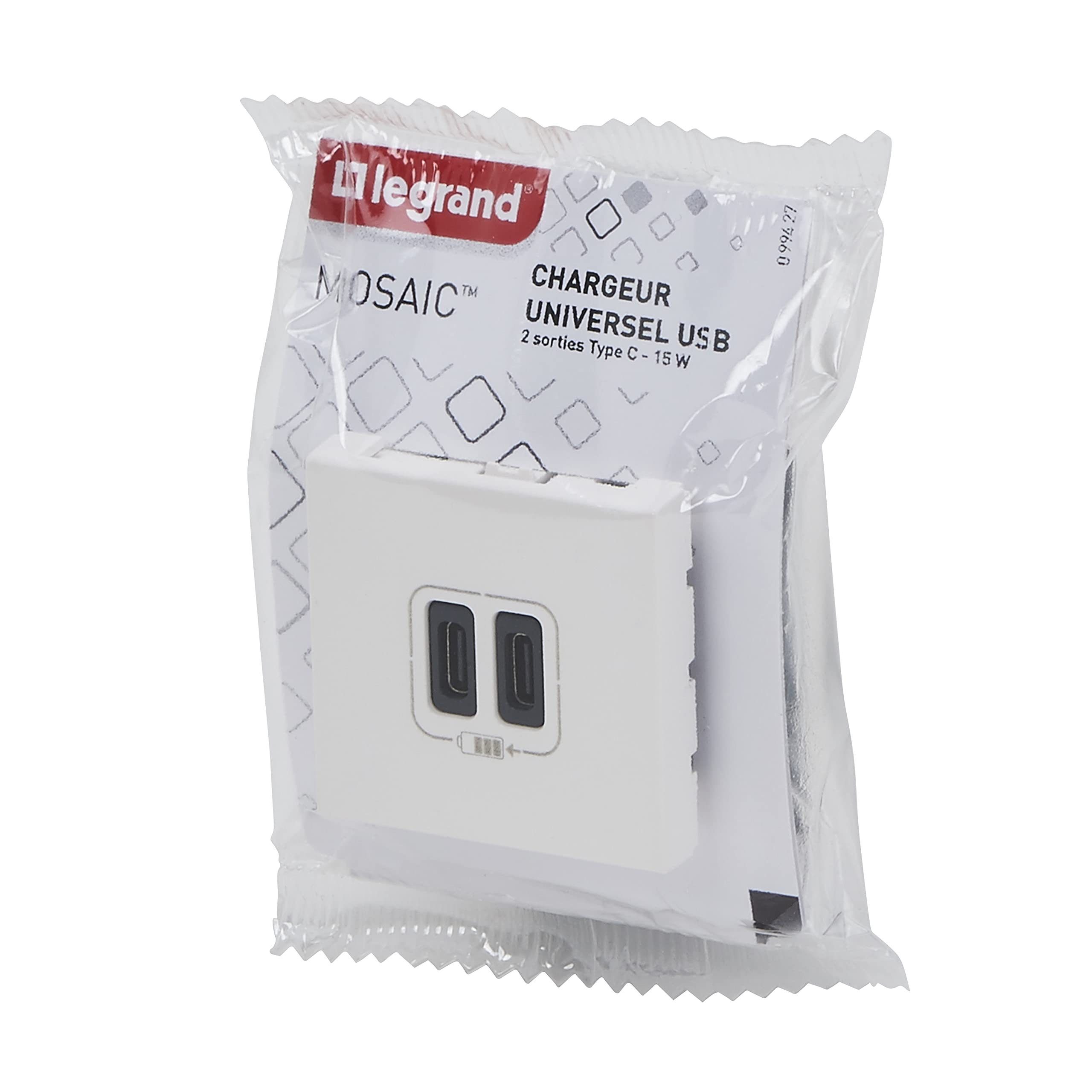 Legrand - Double chargeur USB Type-C Mosaic 3A 2 modules - blanc