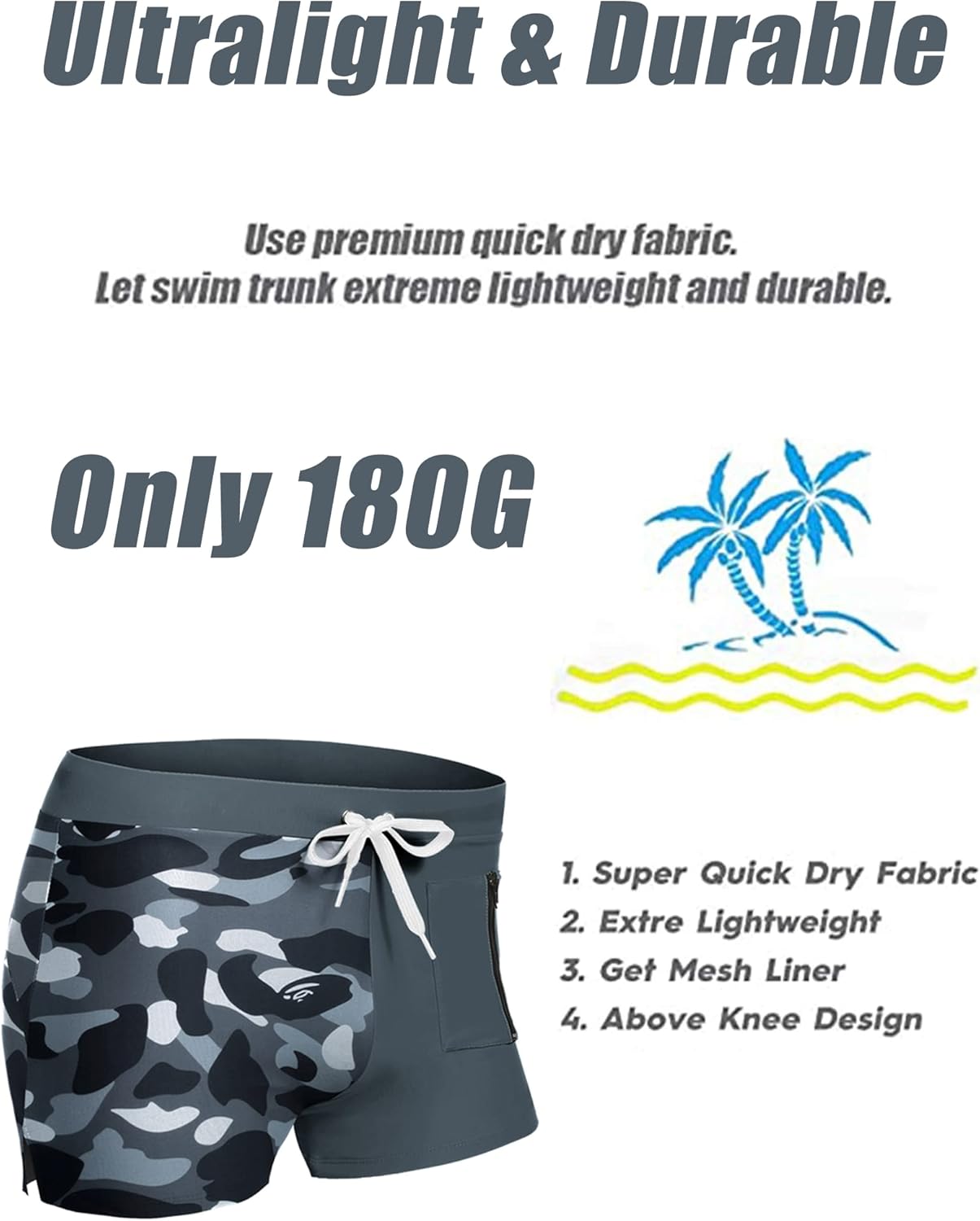 COOFANDY Mens Swim Trunks Swimwear Bathing Suit Swim Brief Square Leg Board Short S-3XL - Image 6