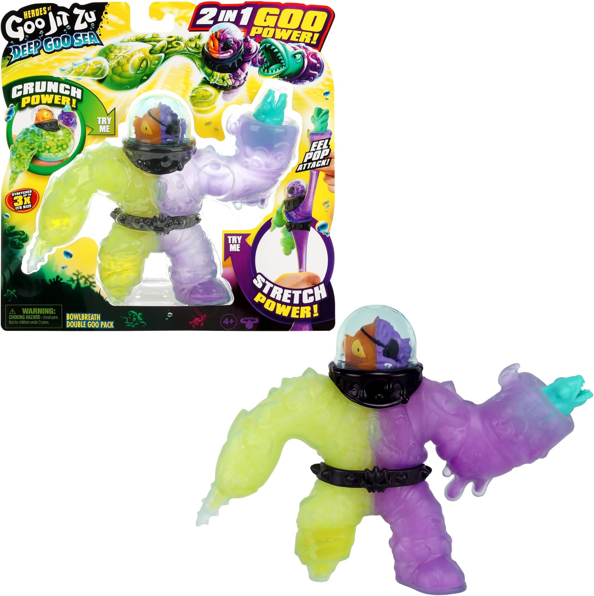 HEROES OF GOO JIT ZU Deep Goo Sea Bowlbreath Double Goo Pack. Stretchy, Squishy 6.5" Bowlbreath with 2 in 1 Goo Power and EEL Pop Attack Weapon