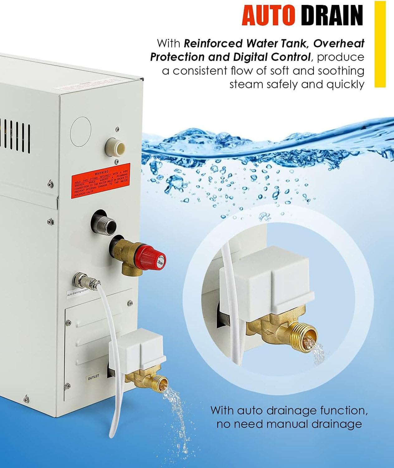 Calentador eléctrico para Sauna doméstica, Equipo de calefacción para Salas de Vapor, 4.5 kW, 6 kW, 9 kW, 12 kW, 15 kW, 18 kW, con generador de Vapor para baño Turco y Drenaje automático. 6KW