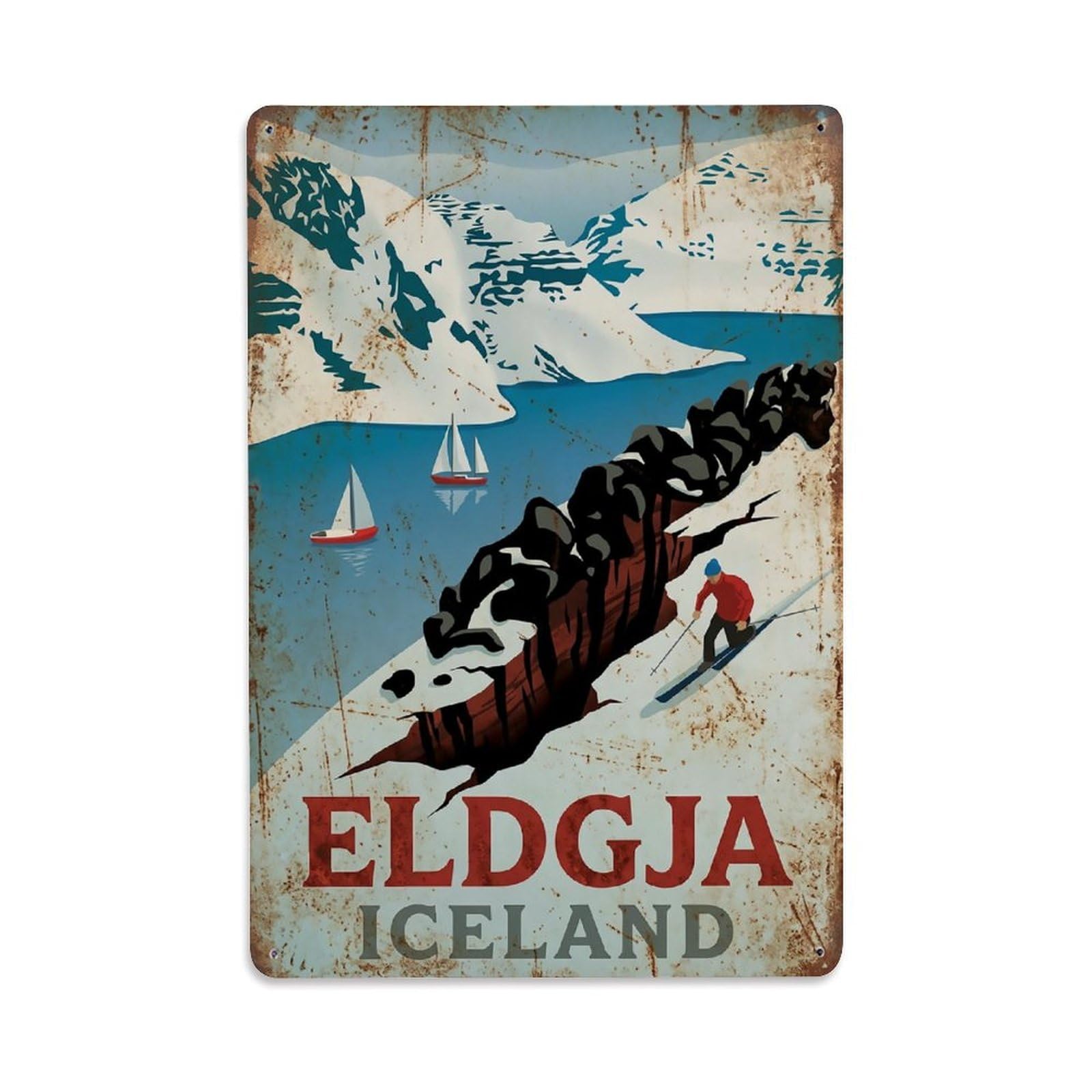 Vintage Travel Eldgja Iceland Volcanic Metal Tin Sign