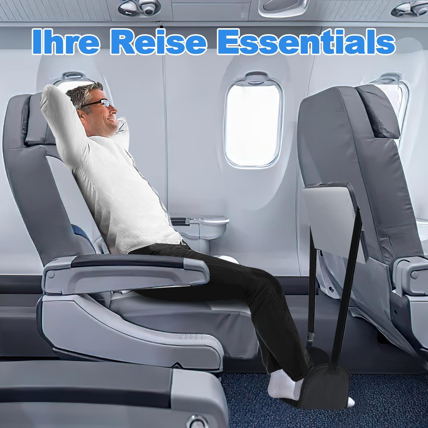 M MOACC Poggiapiedi per aereo - Poggiapiedi da viaggio con schiuma a memoria di forma, poggiagambe portatile regolabile per aerei,Travel Essentials Piede Amaca con Piatti di Supporto (Medium)