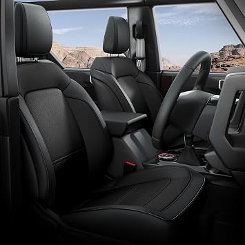 Seat Covers for Ford Bronco 4 Door 2026 2025 2024 2023 2022 2021, 11 Customized Fit Breathable Leather Seat Cover, Full Set with Rear Cup Holder, NOT for Raptor Black
