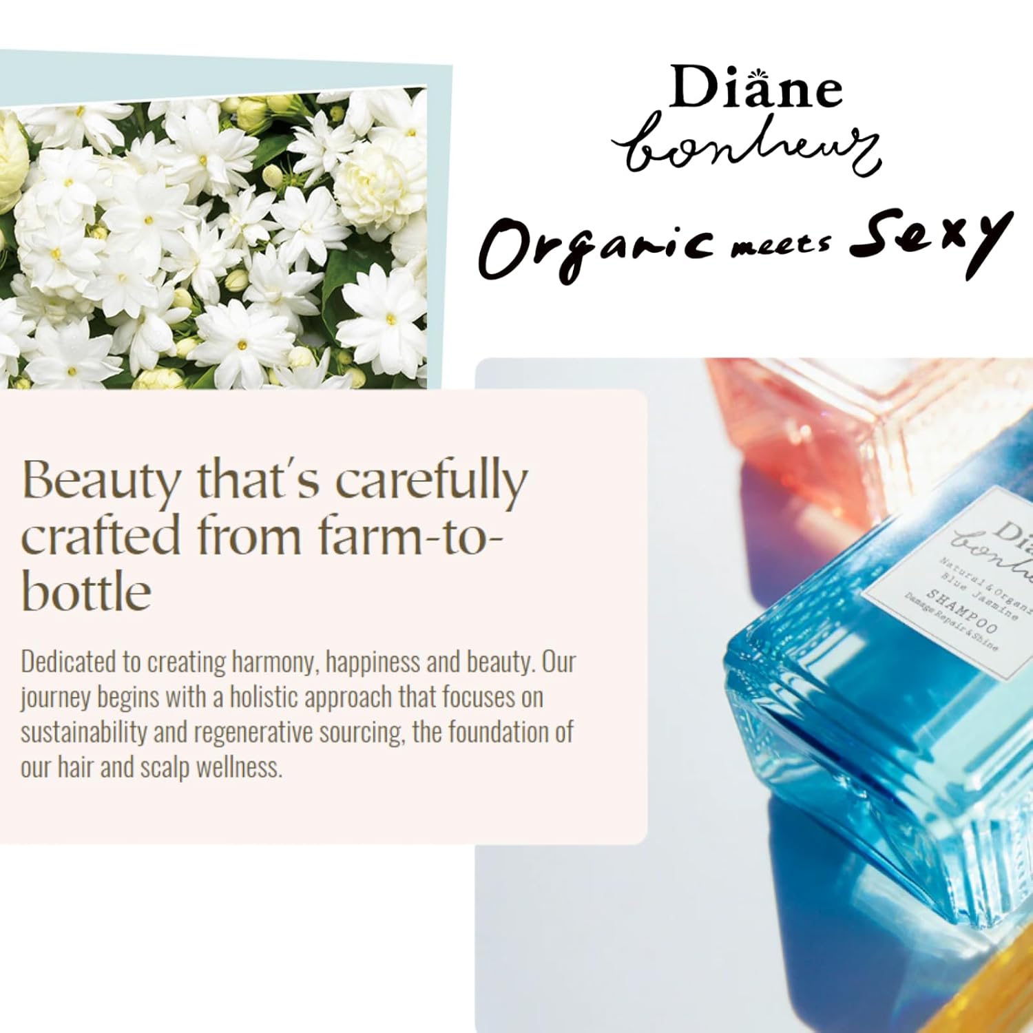 Moist Diane Hydrating Hair Shampoo for Women & Men, Japanese Natural Moisturizing Haircare, Nourishing Dry & Frizz Shampoo with Pump, Sulfate & Silicone Free, Bonheur Blue Jasmine 16.9 Fl Oz/500 mL