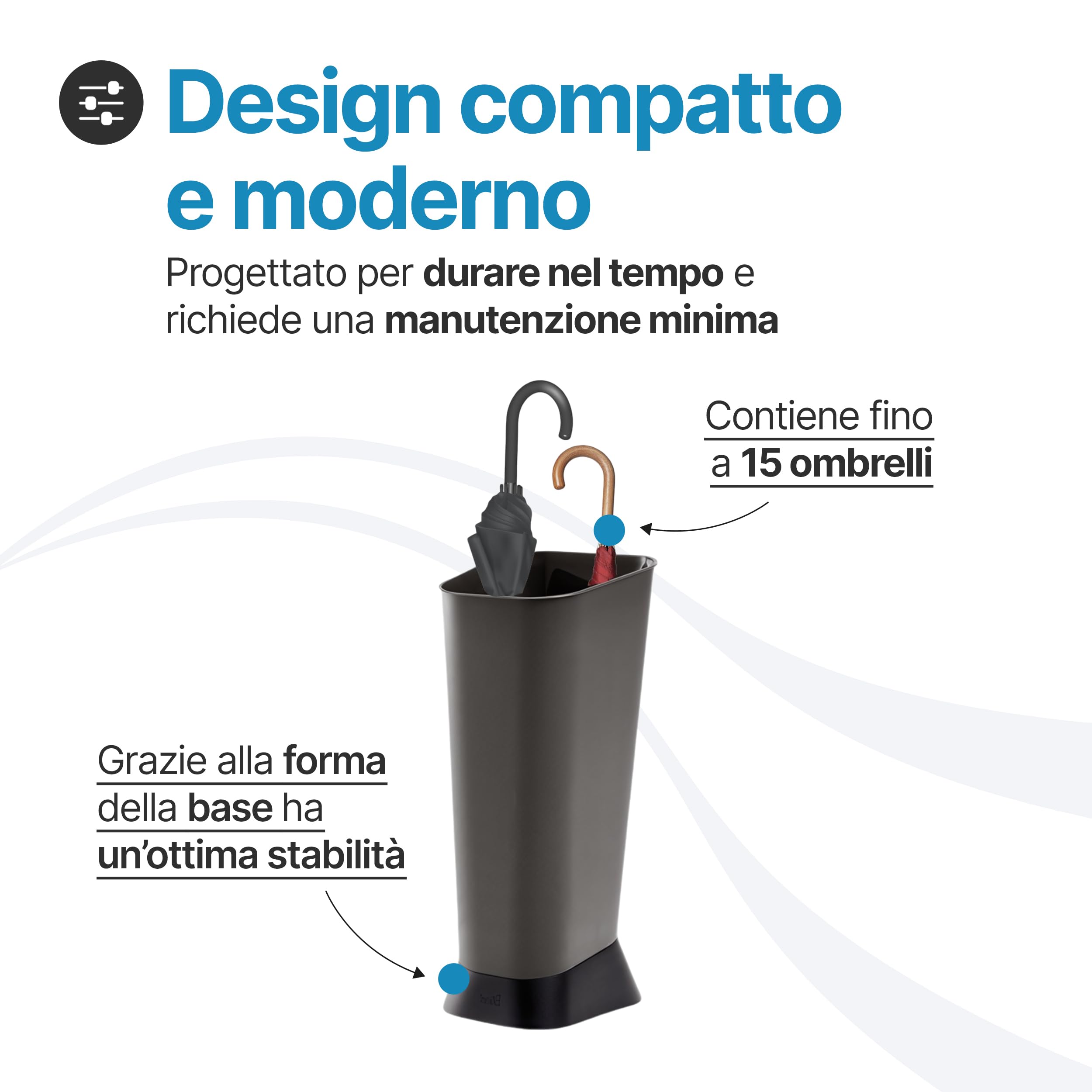 Tomaino - Portaombrelli da Interno ed Esterno 24x26x55 cm per Ingresso Casa, Negozio e Ufficio - Portaombrelli Nero in Plastica Resistente - Fino a 15 Ombrelli